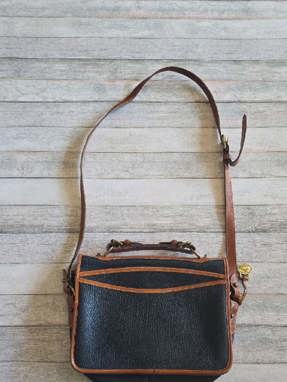 Vintage DOONEY AND BOURKE Black and Brown Leather Crossbody Bag - Picture 2 of 12